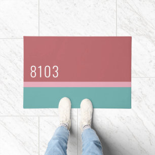 Mid Century Modern House Address Turquoise Pink Doormat