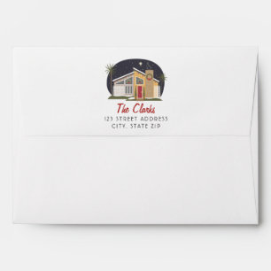 Mid Century Modern House Christmas Envelope