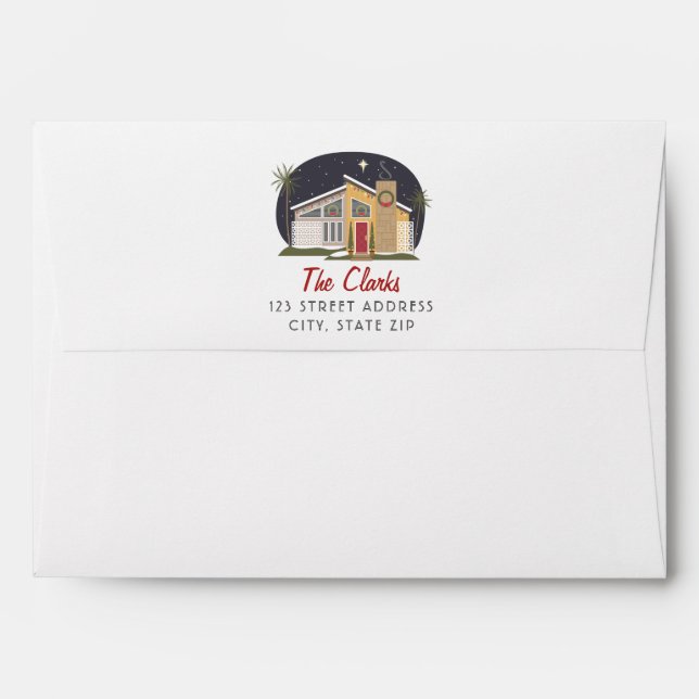Mid Century Modern House Christmas Envelope (Back (Top Flap))