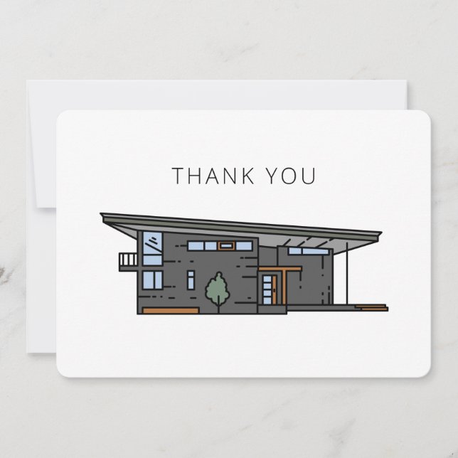 Mid Century Modern House Flat Thank You Card (Front)