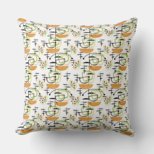 Mid-Century Modern Houseplants   Green, Gold Retro Cushion
