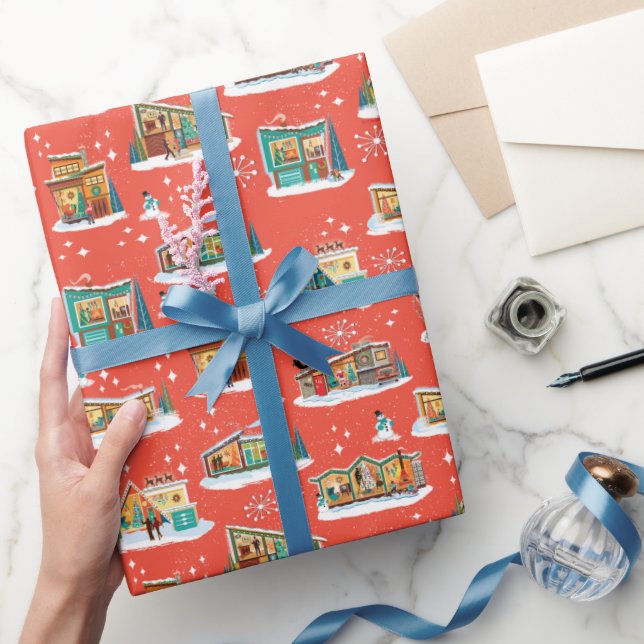 Mid-Century Modern Houses Christmas Orange 4 Wrapping Paper (Gifting)