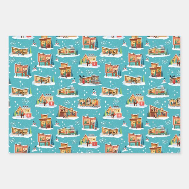 Mid-Century Modern Houses Christmas Wrapping Paper (Front)