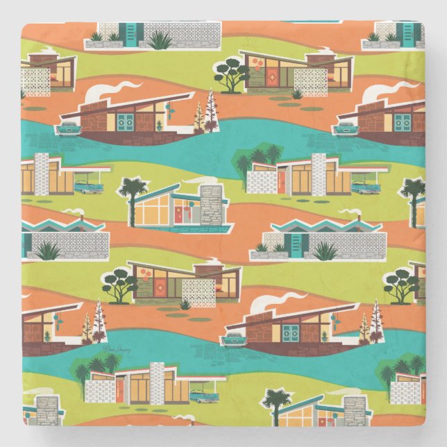 Mid Century Modern Houses Coasters Stone (Front)