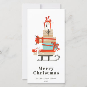 Mid-century Modern Illustrated Christmas Sled Holiday Card