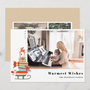 Mid-Century Modern Illustrated Christmas Sled Holiday Card