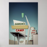 Mid-Century Modern Illustration Art Poster<br><div class="desc">This illustration features Eamon’s Camp and gas station. Eamon’s camp started as a drive-in diner in 1949 five miles West of Calgary, Alberta, Canada, and grew over the years to incorporate the Texaco dealership known as the Eamon station as well as a 12-room bungalow camp. Sadly the only remaining evidence...</div>