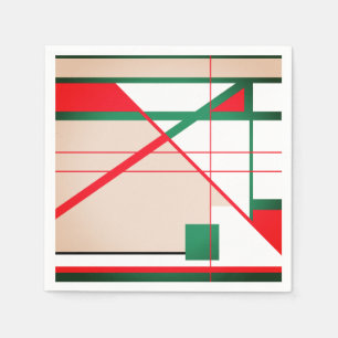 MId-Century Modern in Red Green on White Beige Napkin