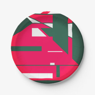 Mid-Century Modern in Red with White Dark Green Paper Plate