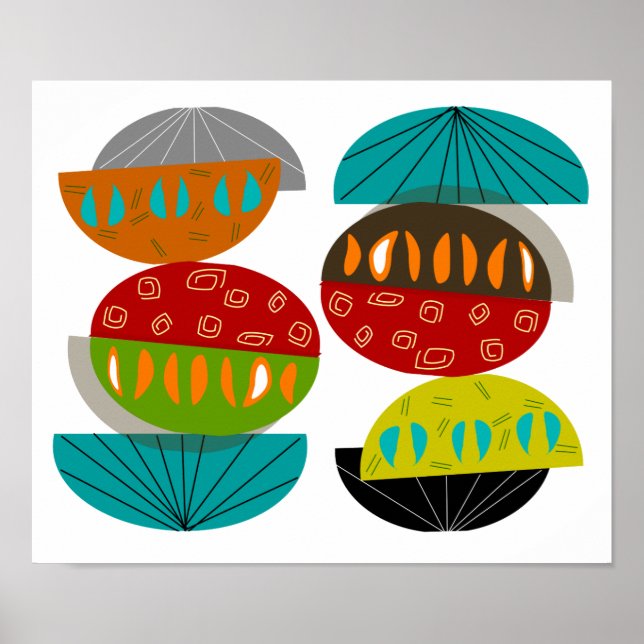 Mid-Century Modern Inspired Art Poster Half Moons (Front)
