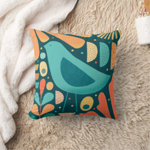 Mid Century Modern Inspired Bird and Leaves Cushion