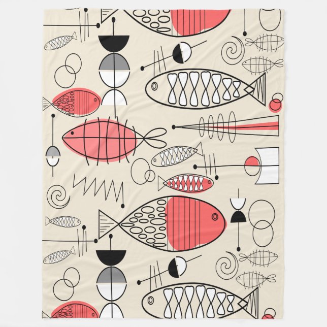 Mid-Century Modern Inspired Fish Art Fleece Blanket (Front)
