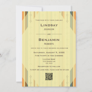Mid-century Modern Inspired w/ QR Code Wedding Invitation