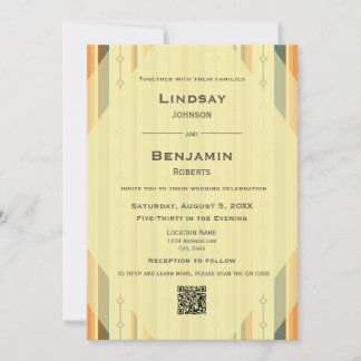 Mid-century Modern Inspired w/ QR Code Wedding Invitation