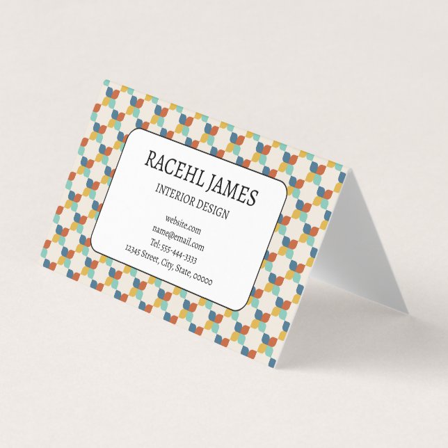 Mid Century Modern Interior Designer Retro Folded Business Card (Front)