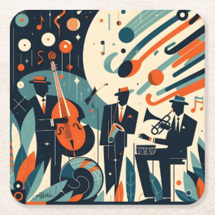Mid Century Modern Jazz Age Trio Square Paper Coaster