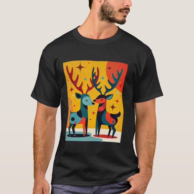 Mid Century Modern Kitschy Christmas Reindeer T-Shirt (Front)