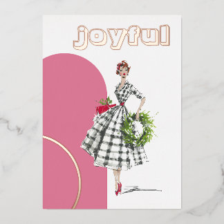 Mid Century Modern Lady Foil Holiday Card