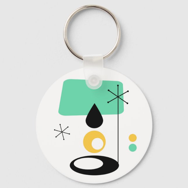 mid century modern lamp design blue gold key ring (Front)