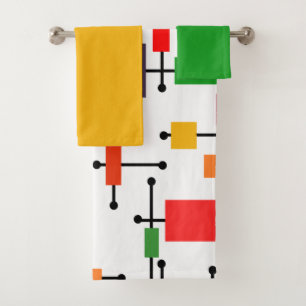 Mid-Century Modern Large Grid Bath Towel Set
