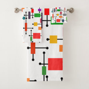 Mid-Century Modern Large Grid Bath Towel Set