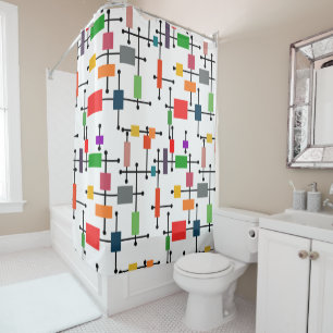 Mid-Century Modern Large Grid  Shower Curtain