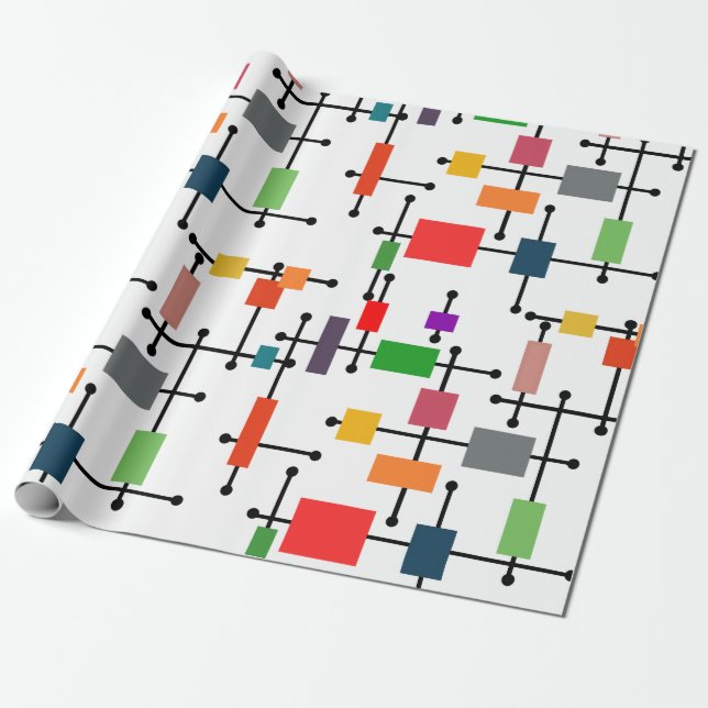 Mid-Century Modern Large Grid  Wrapping Paper (Unrolled)