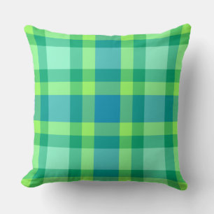 Mid-Century Modern Large Plaid, Jade green & Blue Cushion