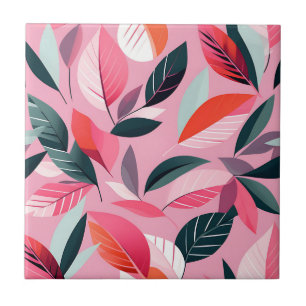 Mid Century Modern Leaf Pattern in Bold Pink Tile