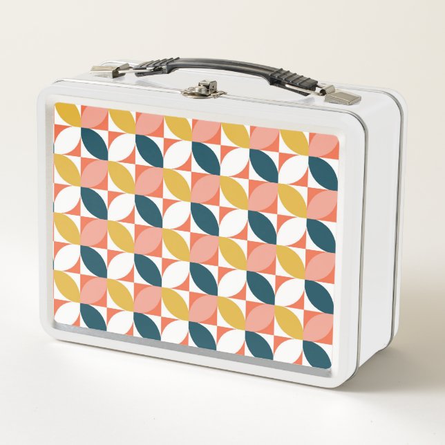 Mid-Century Modern Leaf Pattern Metal Lunch Box (Front)