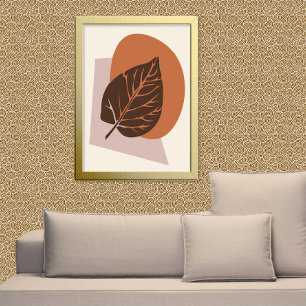 Mid-Century Modern Leaf Silhouette Brown and Beige Poster