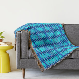 Mid Century Modern Leaves, Cobalt and Sky Blue Throw Blanket