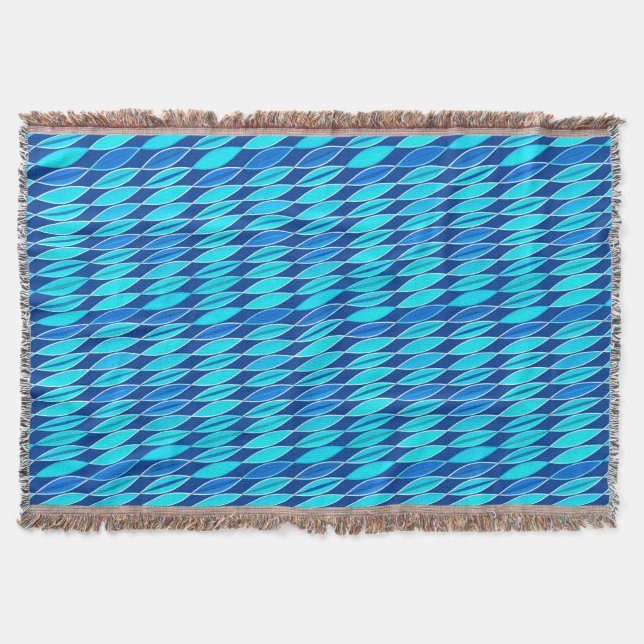 Mid Century Modern Leaves, Cobalt and Sky Blue Throw Blanket (Front)