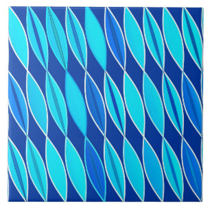 Mid Century Modern Leaves, Cobalt and Sky Blue Tile