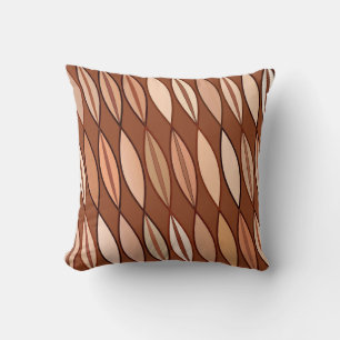 Mid Century Modern Leaves, Cocoa Brown and Beige Cushion
