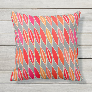 Mid Century Modern Leaves, Coral Orange and Gray Cushion