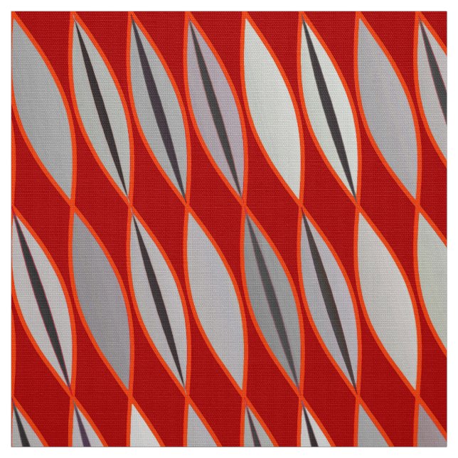 Mid Century Modern Leaves, Dark Red & Grey / Grey Fabric (Swatch)