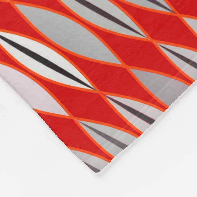 Mid Century Modern Leaves, Dark Red & Grey / Grey Fleece Blanket (Corner)