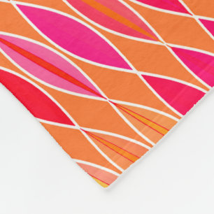 Mid Century Modern Leaves, Fuchsia Pink and Orange Fleece Blanket
