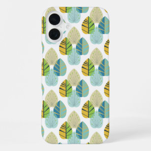 Mid Century Modern Leaves in Green and Gold iPhone 16 Plus Case