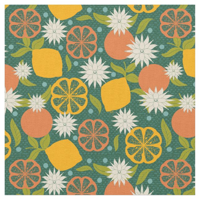 Mid Century Modern Lemon Citrus  Fabric (Close Up)
