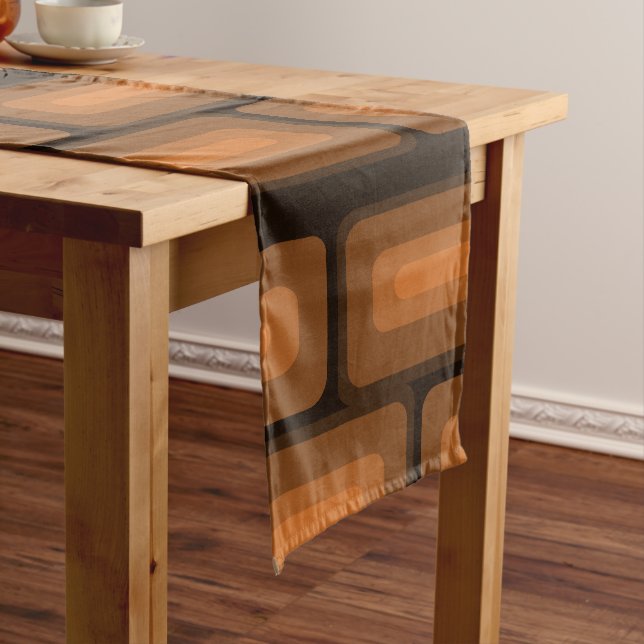 Mid Century Modern Long Rectangles Burnt Orange Short Table Runner (In Situ)