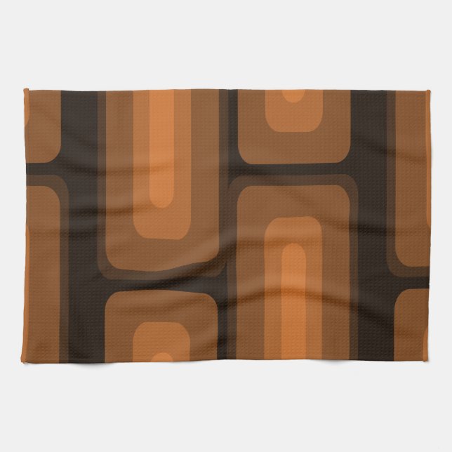 Mid Century Modern Long Rectangles Burnt Orange Tea Towel (Horizontal)