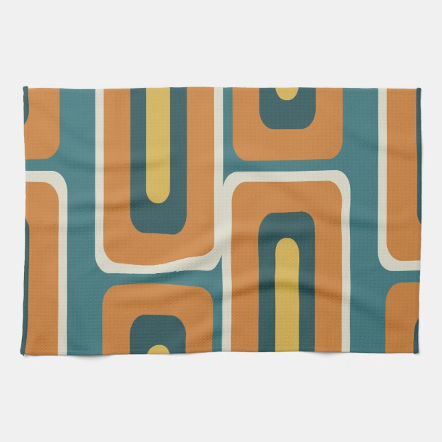 Mid Century Modern Long Rectangles Colourful 1 Tea Towel (Horizontal)