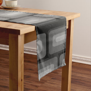 Mid Century Modern Long Rectangles Dark Grey Short Table Runner