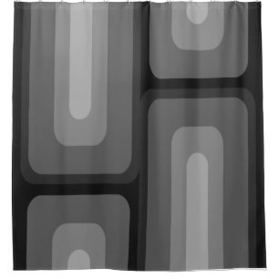 Mid Century Modern Long Rectangles Dark Grey Shower Curtain