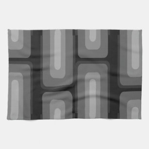 Mid Century Modern Long Rectangles Dark Grey Tea Towel