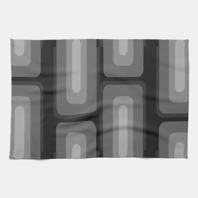 Mid Century Modern Long Rectangles Dark Grey Tea Towel (Horizontal)