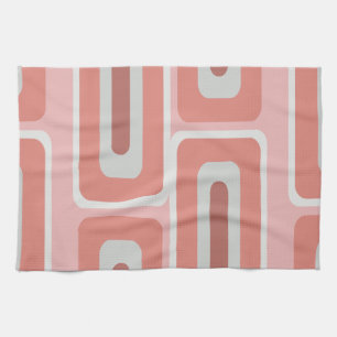 Mid Century Modern Long Rectangles Salmon Pink Tea Towel