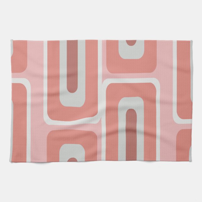 Mid Century Modern Long Rectangles Salmon Pink Tea Towel (Horizontal)